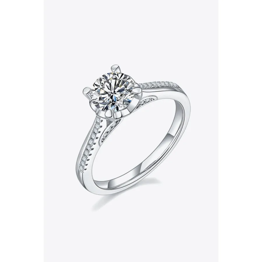 1 Carat Moissanite 925 Sterling Silver Side Stone Ring