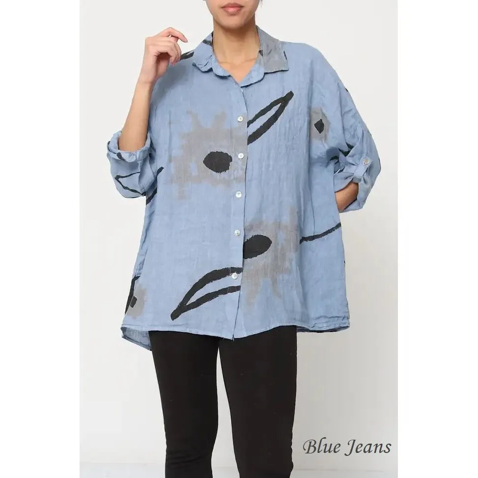 100% Linen Abstract Top - 20090/3