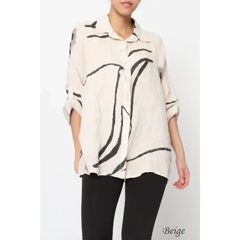 100% Linen Abstract Top - 20090/3