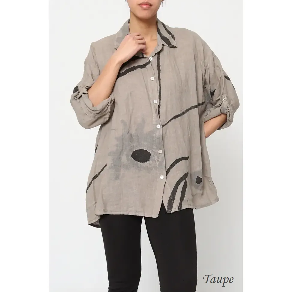 100% Linen Abstract Top - 20090/3