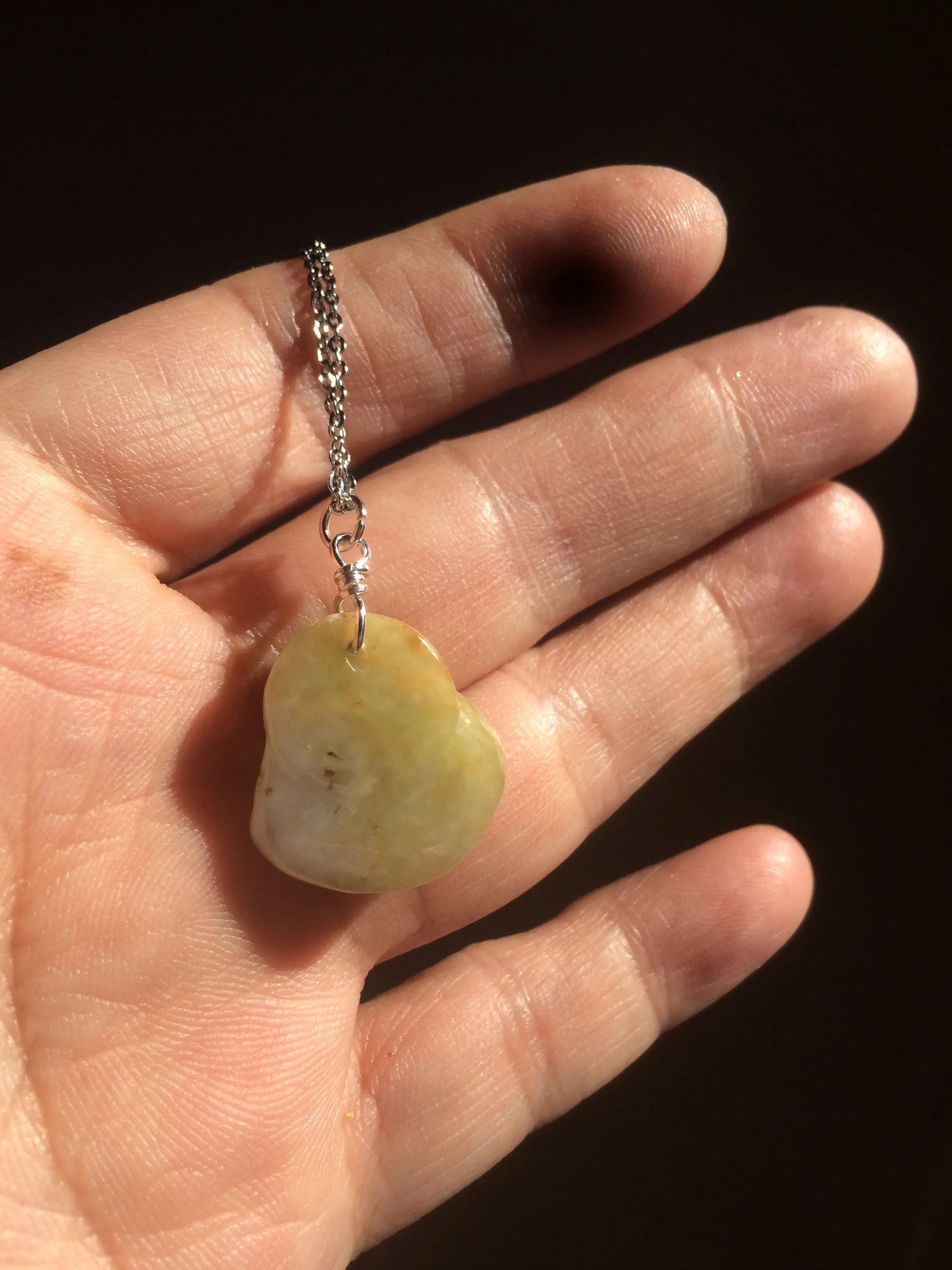 100% Natural type A yellow happy buddha jadeite Jade pendant necklace AM19