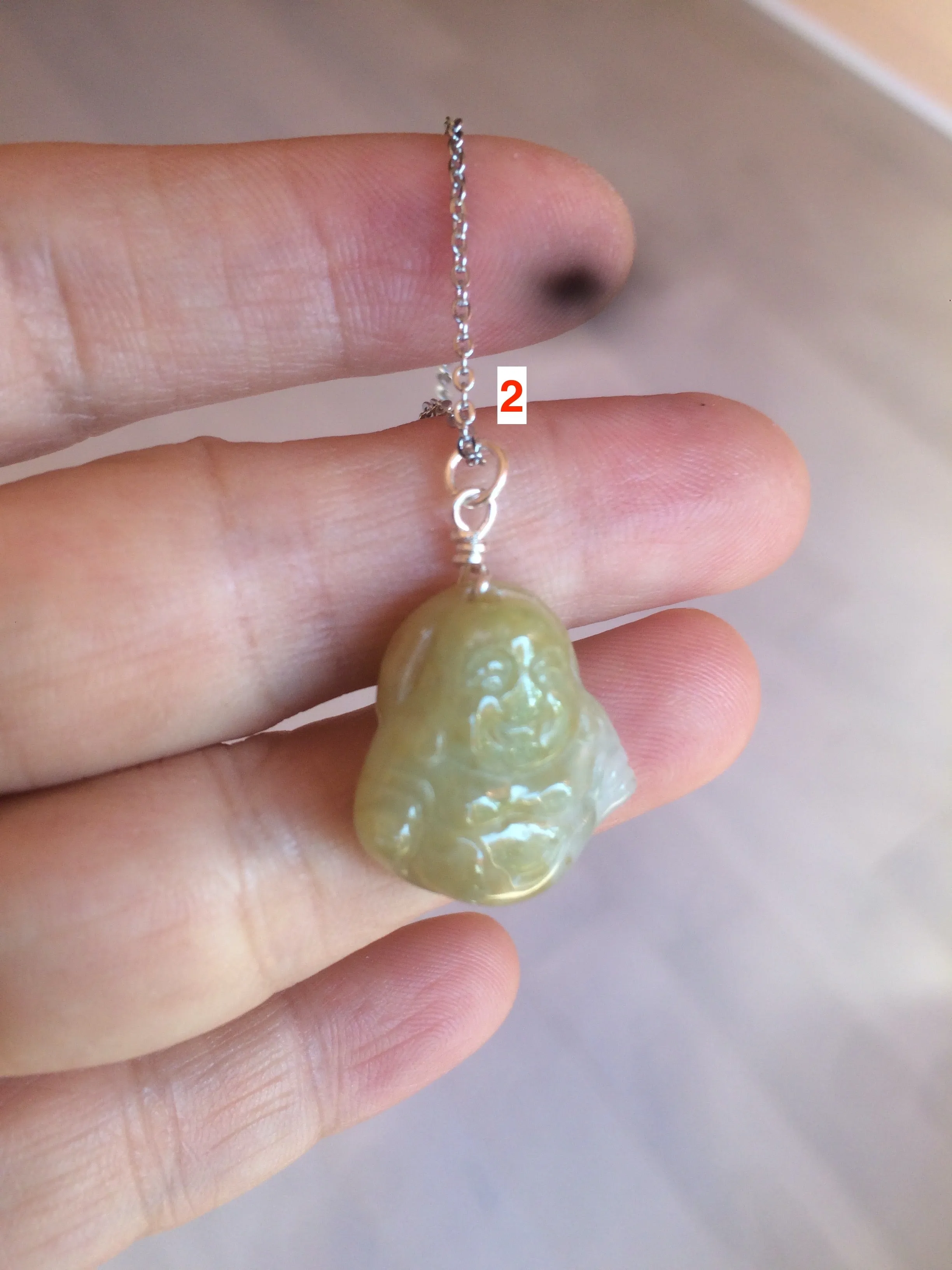 100% Natural type A yellow happy buddha jadeite Jade pendant necklace AM19