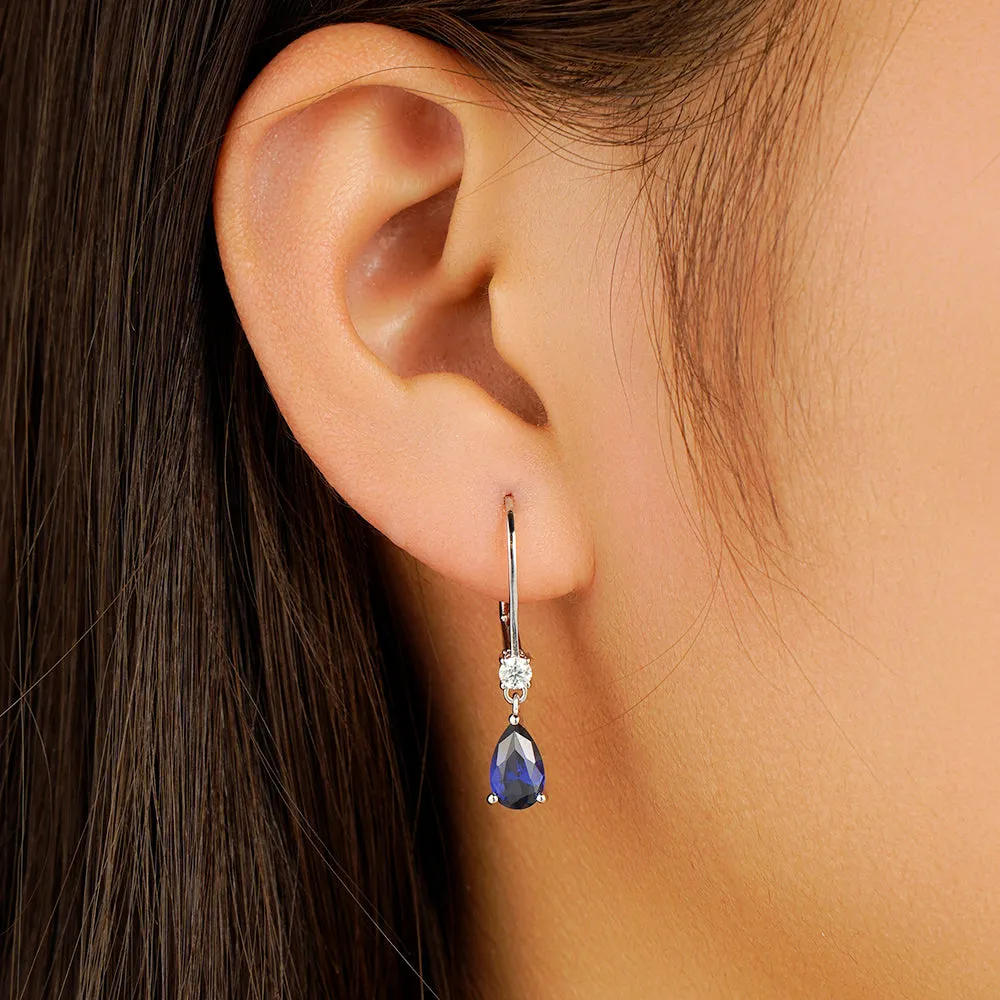 1.14 CT. Pear Sapphire Drop Earrings with Diamond