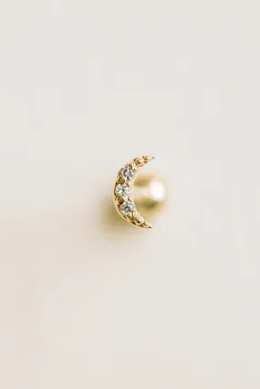 14K 18K Solid Gold Natural Diamond Crescent Moon Cartilage Tragus Helix Barbell Stud Piercing