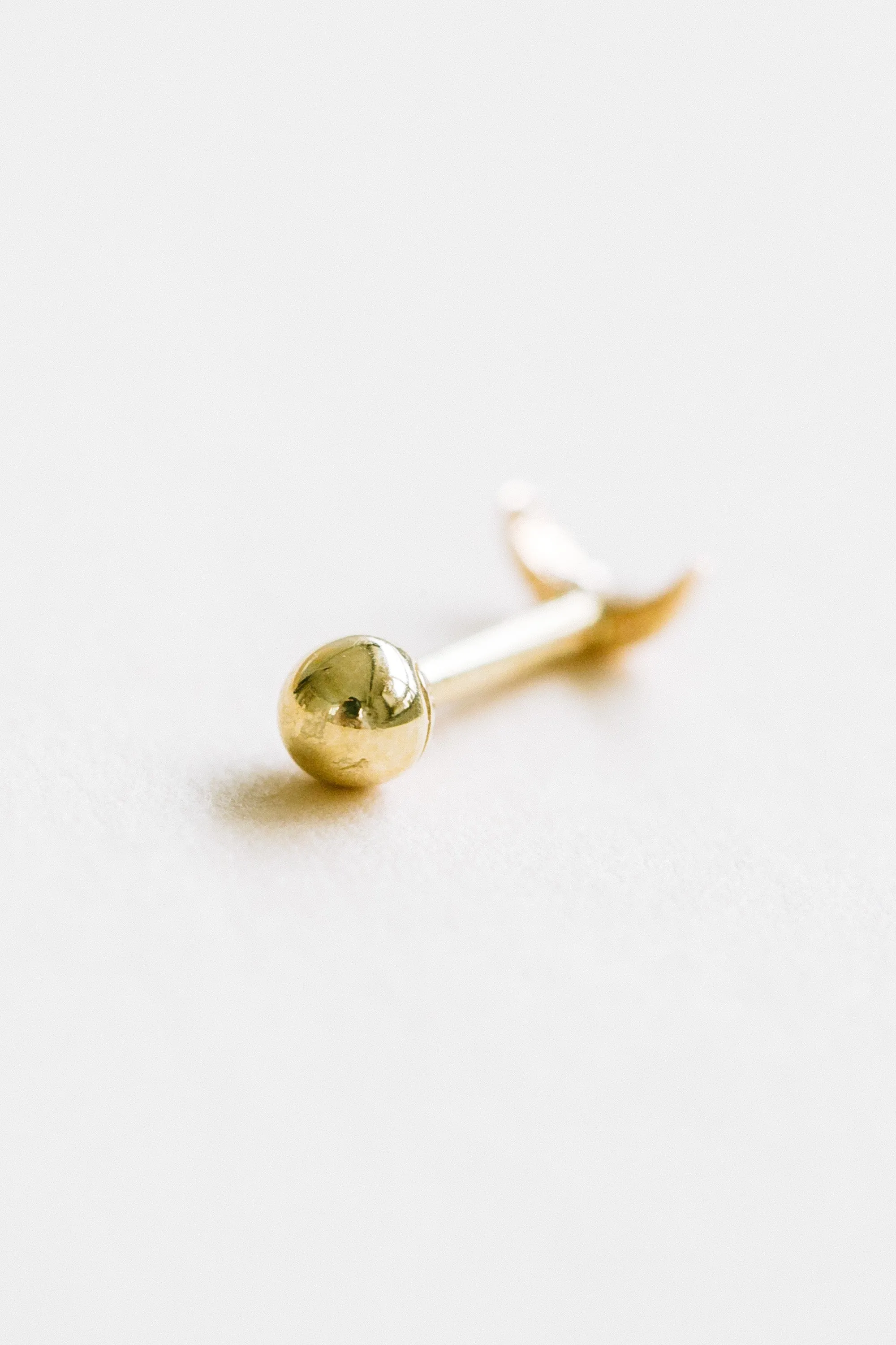 14K 18K Solid Gold Natural Diamond Crescent Moon Cartilage Tragus Helix Barbell Stud Piercing