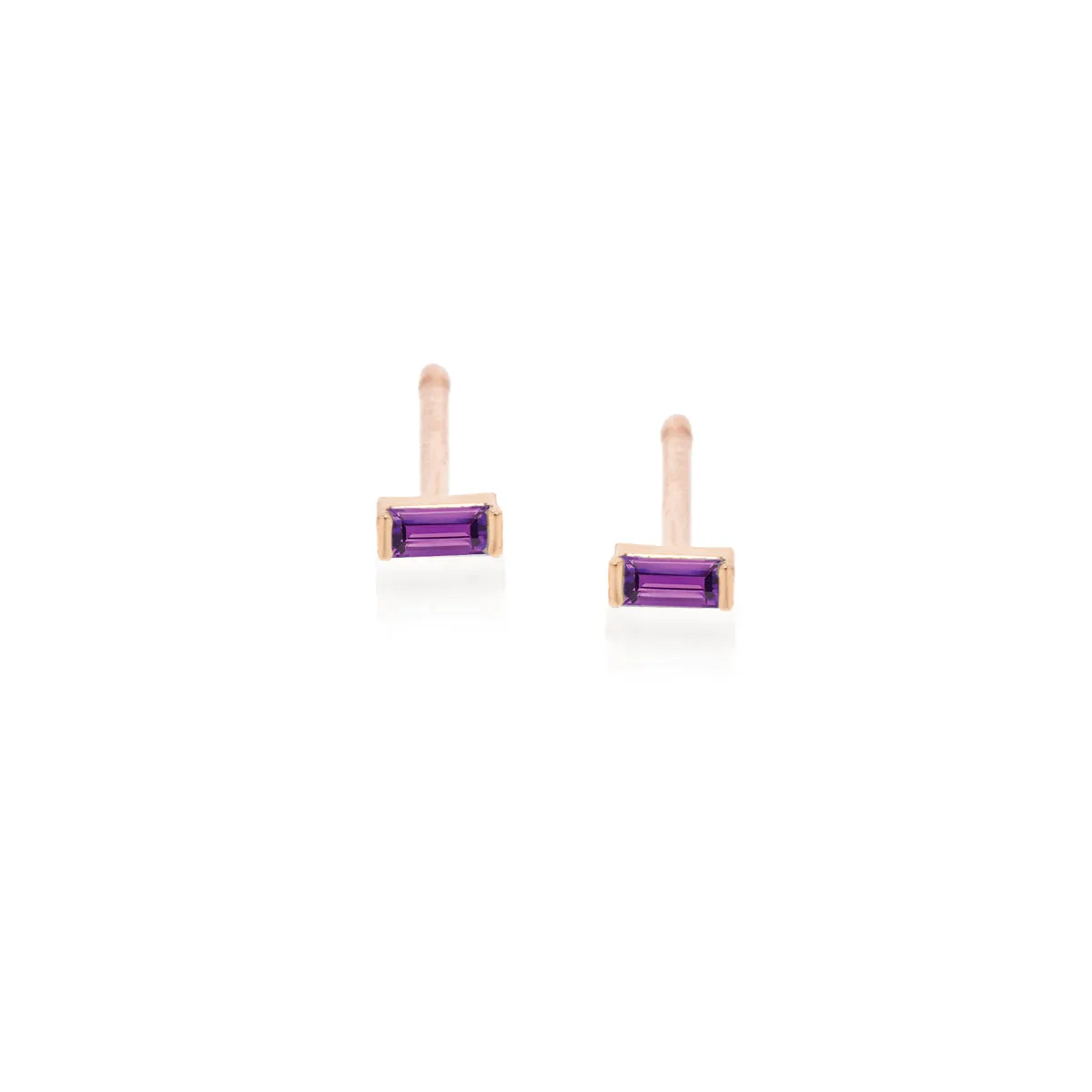 14k Amethyst Baguette Studs | February Birthstone