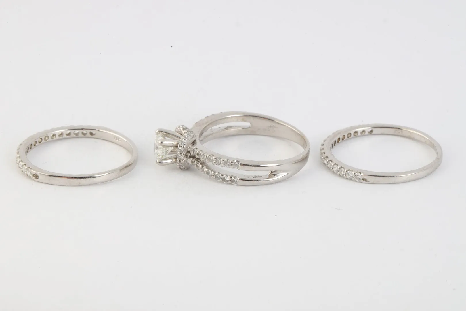 14k White Gold 1.51tcw Diamond 3 Piece Bridal Set Size 8 (7.42g.)