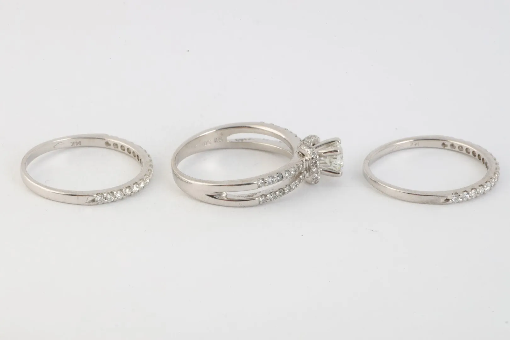 14k White Gold 1.51tcw Diamond 3 Piece Bridal Set Size 8 (7.42g.)