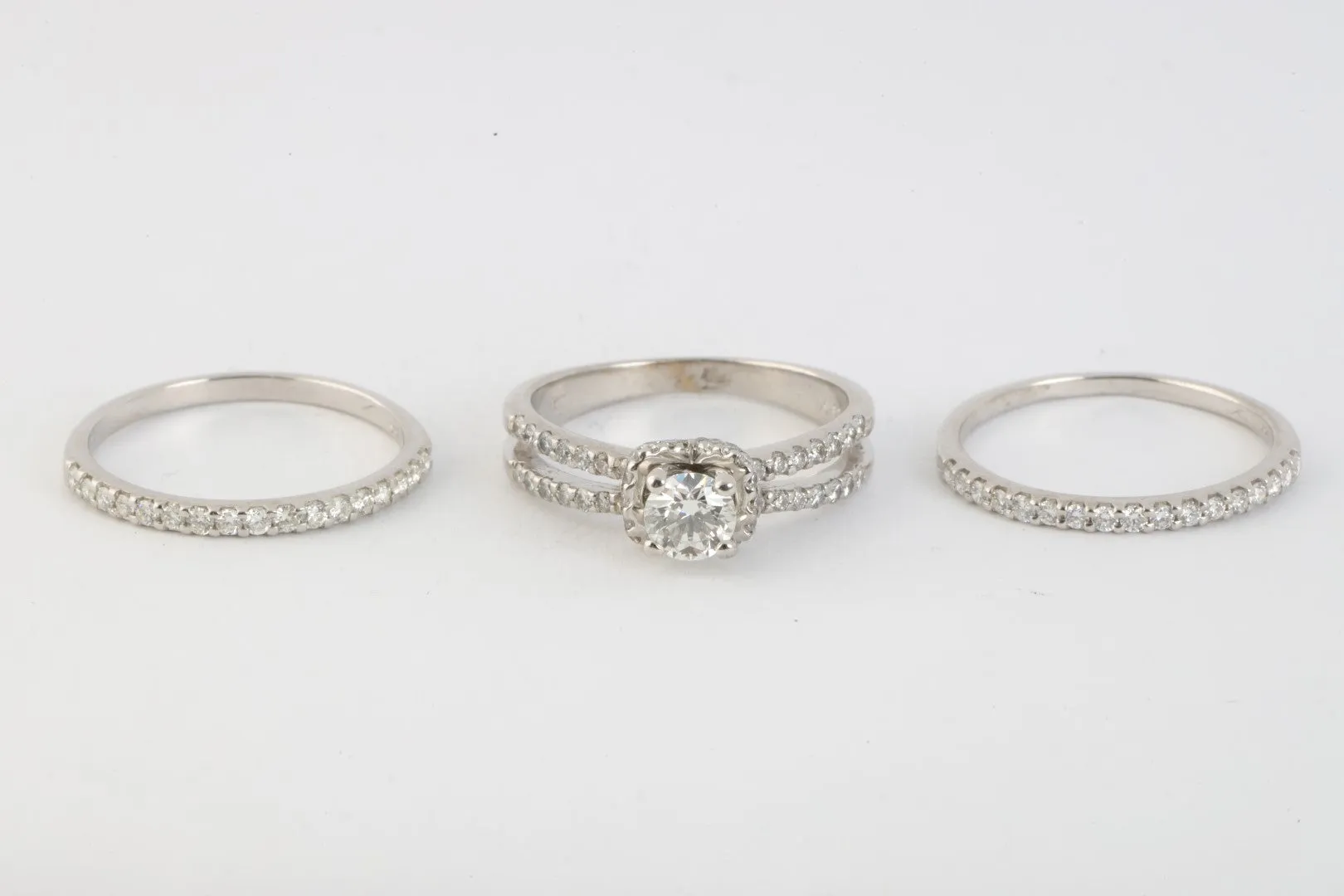 14k White Gold 1.51tcw Diamond 3 Piece Bridal Set Size 8 (7.42g.)