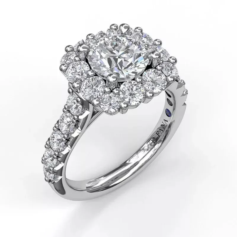 14K White Gold Shared Prong Cushion Halo Engagement Ring (Setting Only)