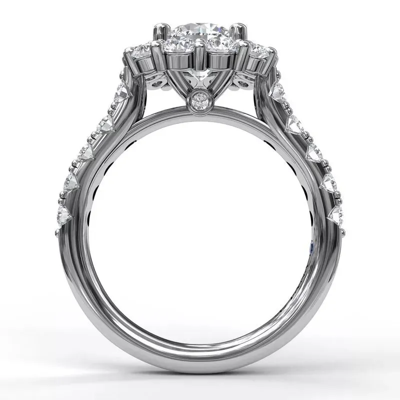 14K White Gold Shared Prong Cushion Halo Engagement Ring (Setting Only)