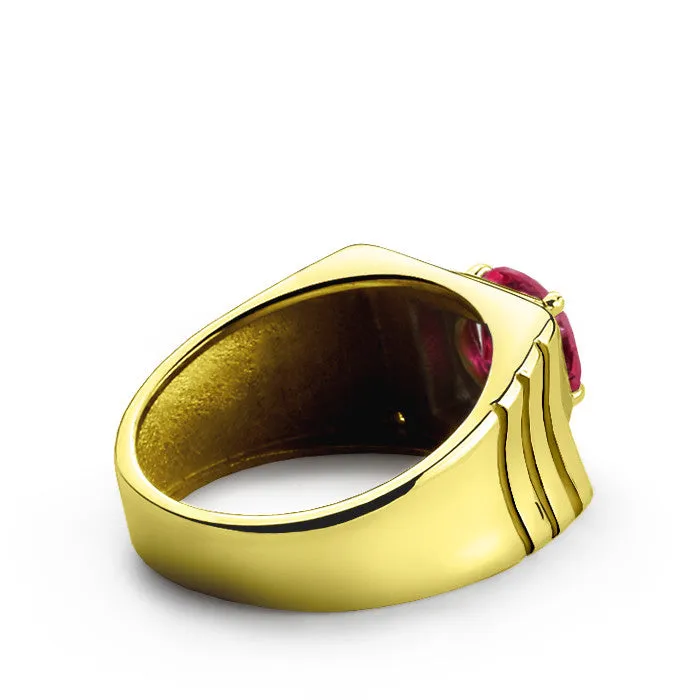 14k Yellow Gold Men's Ring with Ruby Gemstone and Natural Diamonds