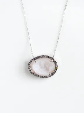 18K  White Gold Geode Necklace with Pave champagne color Diamond