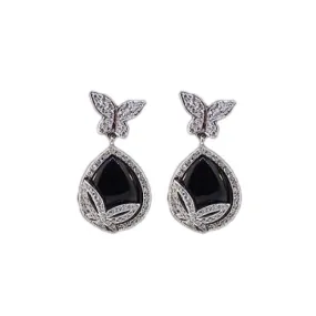 18KT W/G Diamond Butterfly with Black Onyx Earrings