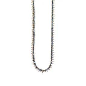 3ctw Blue Sapphire and Diamond Collar Tennis Necklace in 14k Yellow Gold