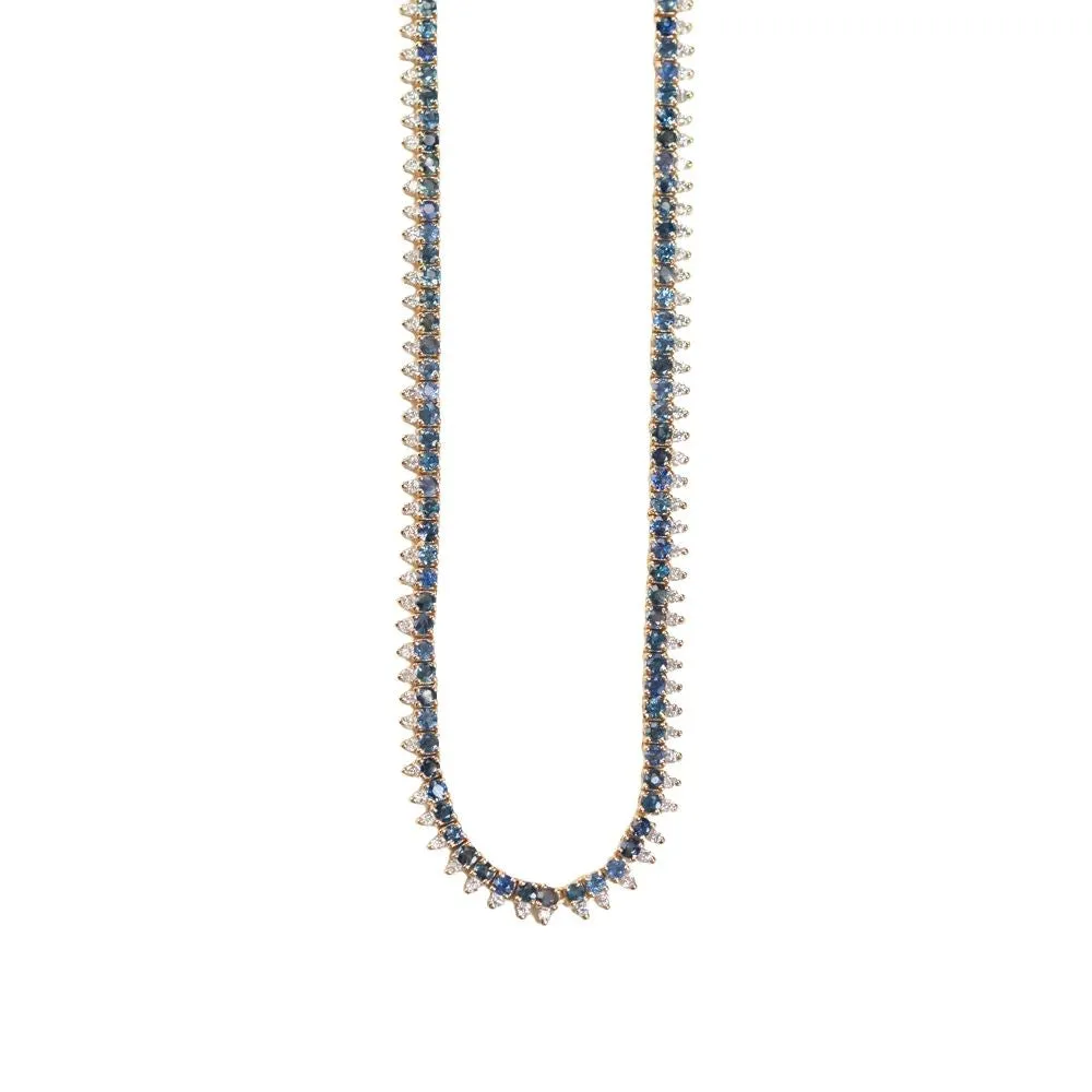 3ctw Blue Sapphire and Diamond Collar Tennis Necklace in 14k Yellow Gold