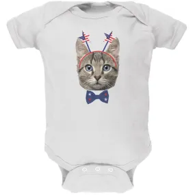 4th of July Funny Cat White Soft Baby One Piece