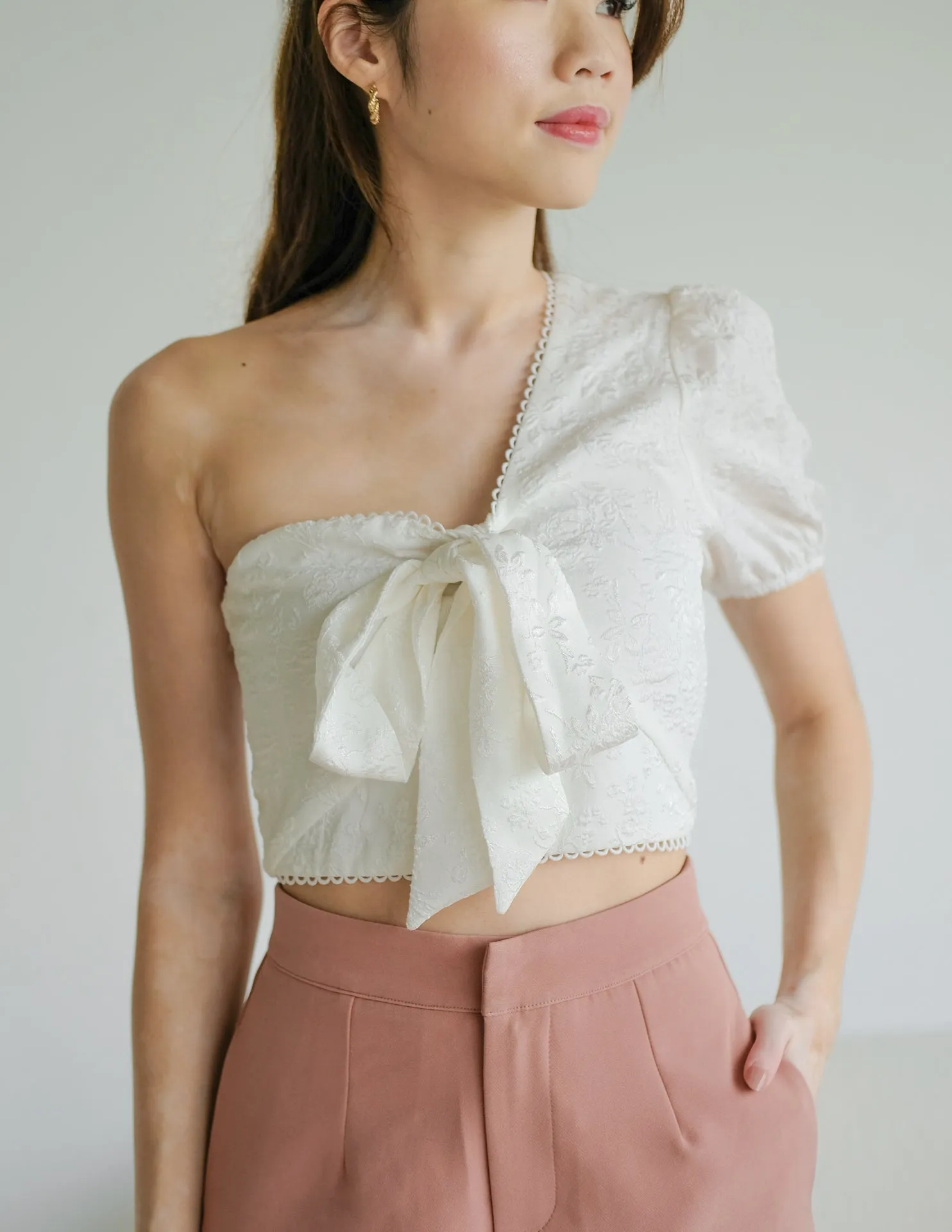 Abigail Jacquard Top in White