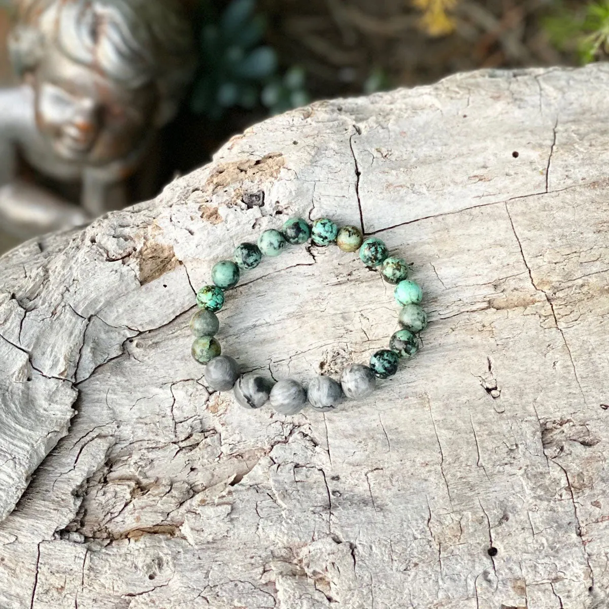 African Turquoise and Gray Map Jasper Gemstone Bracelet for Finding Adventures