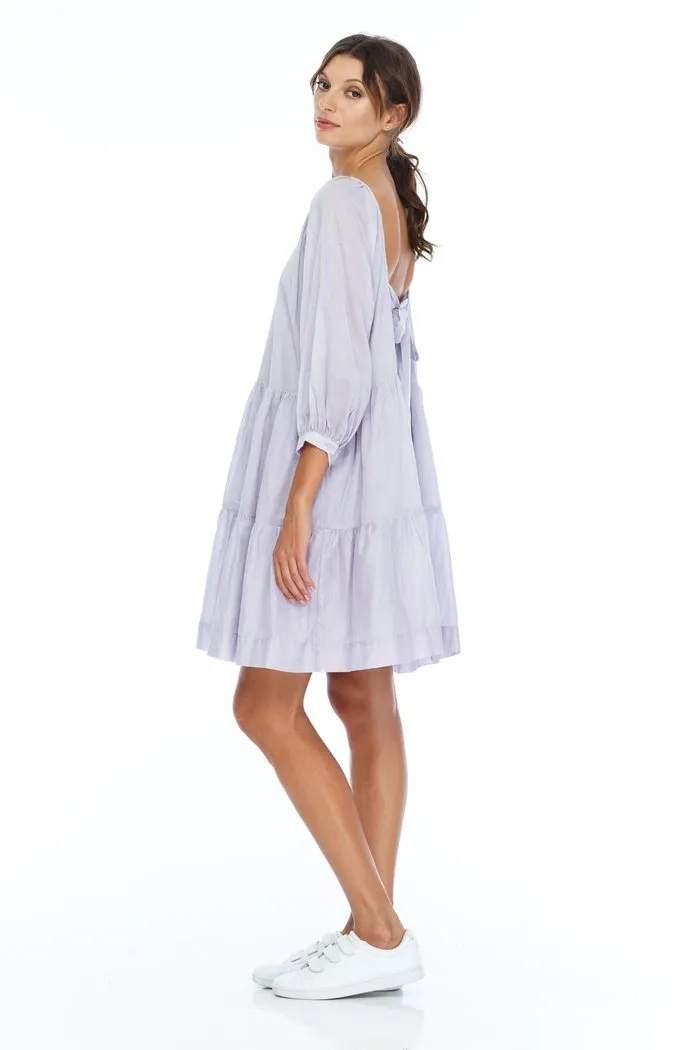 Always Together LS Ice Violet Tiered Back Bow Mini Dress