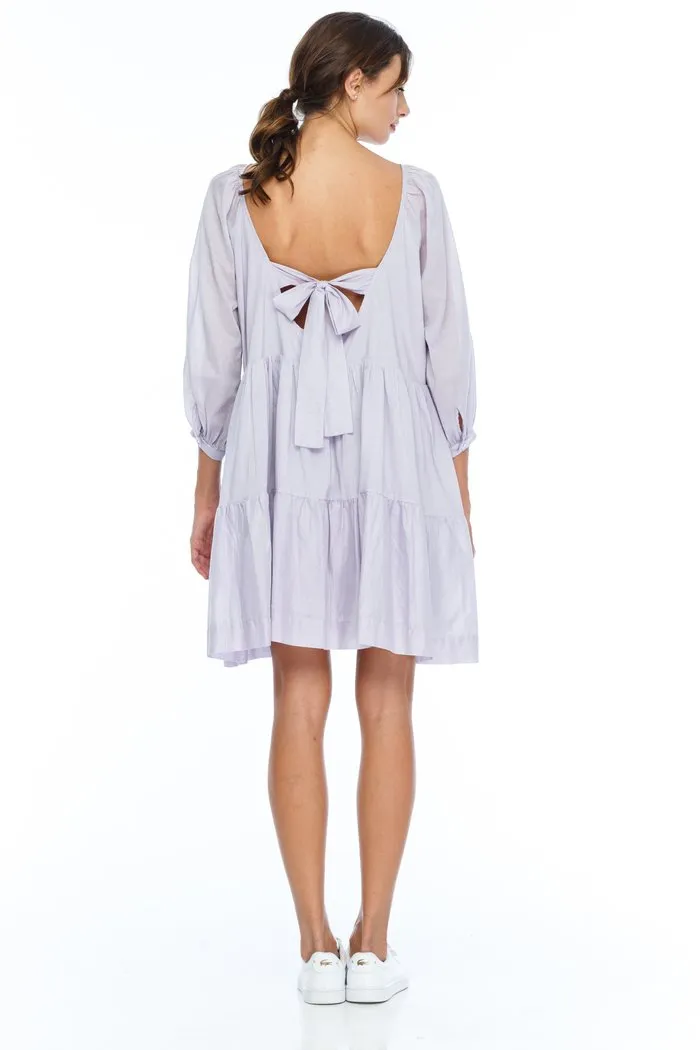 Always Together LS Ice Violet Tiered Back Bow Mini Dress