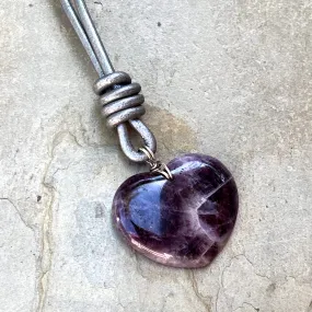 Amethyst gemstone Heart on Leather w/ Sterling Silver Clasp