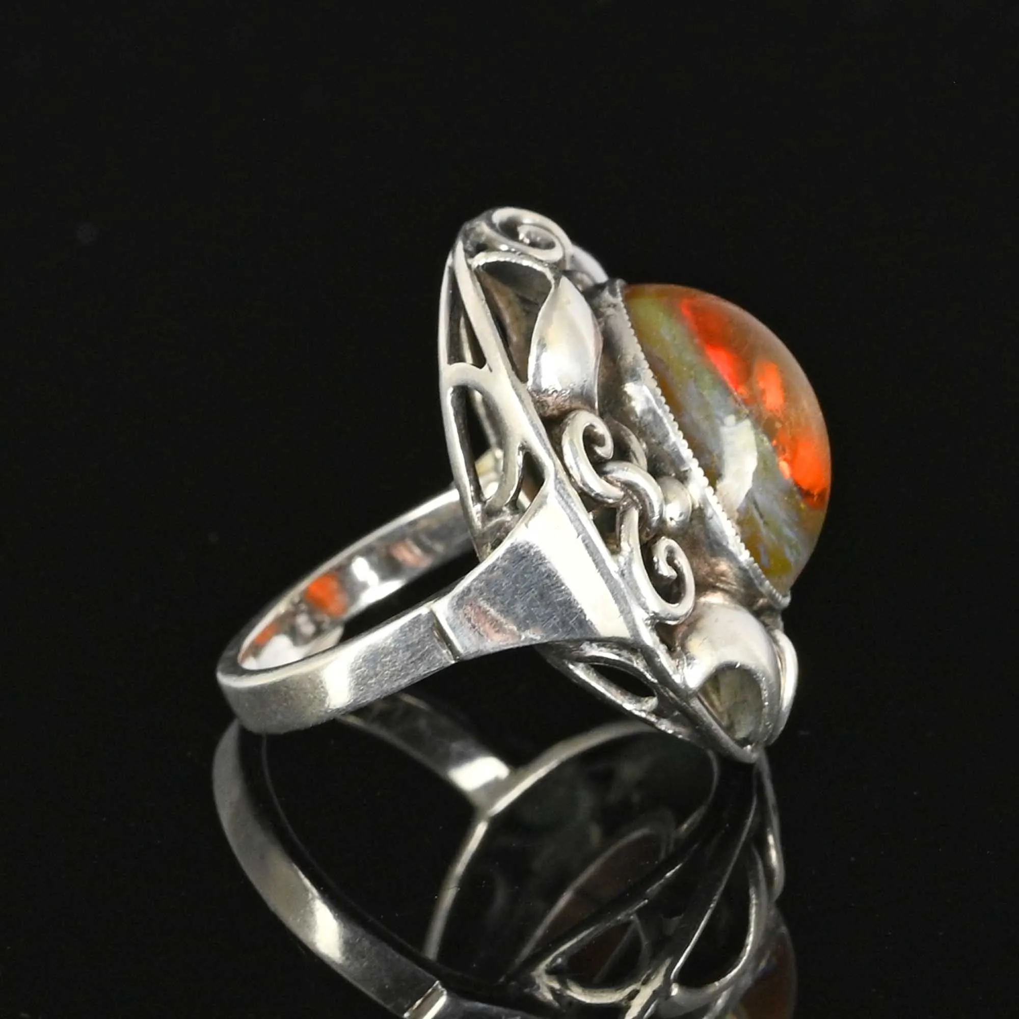 Antique Silver Arts & Crafts Dragon's Breath Ring