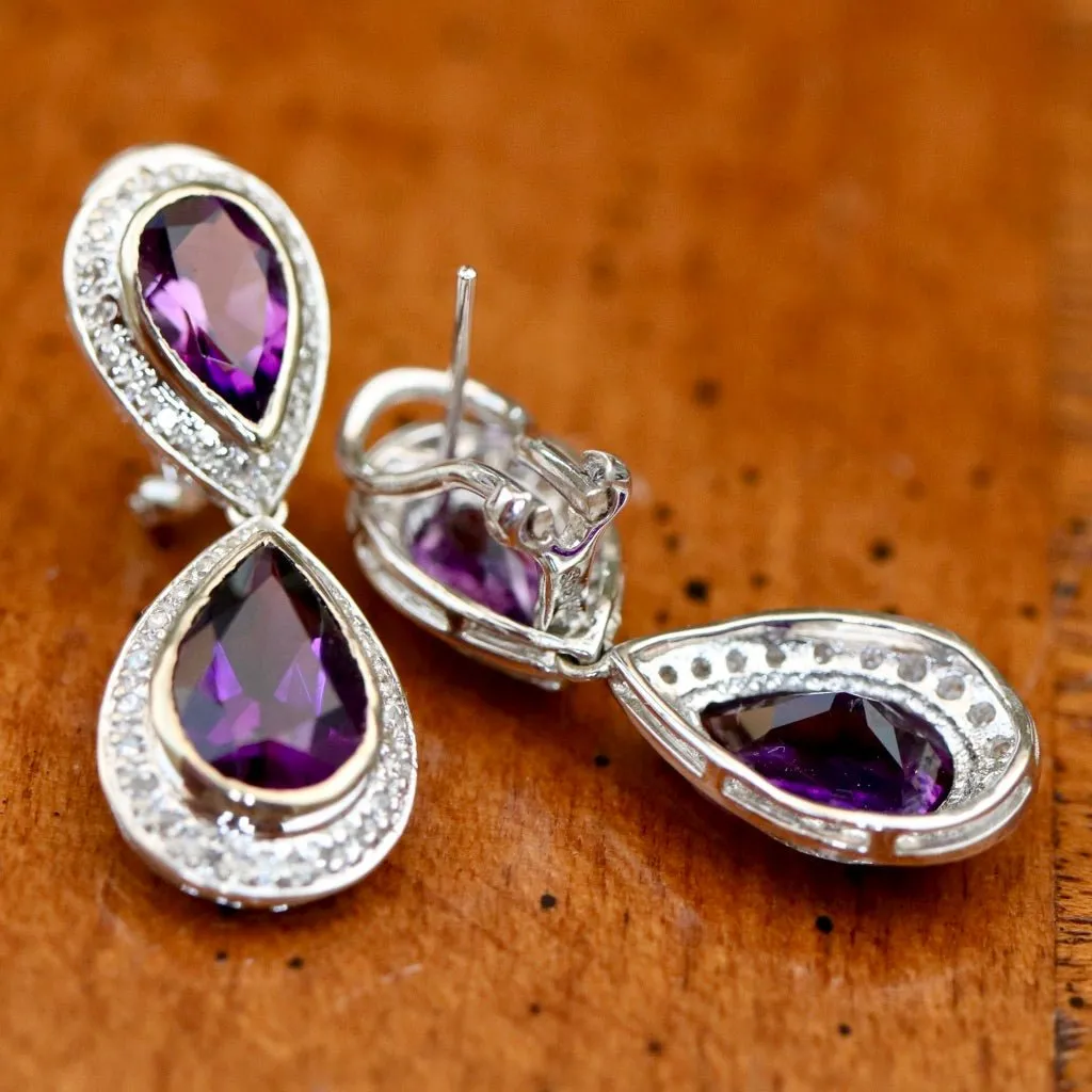 Aphrodite 14k Gold, Amethyst and Diamond Earrings