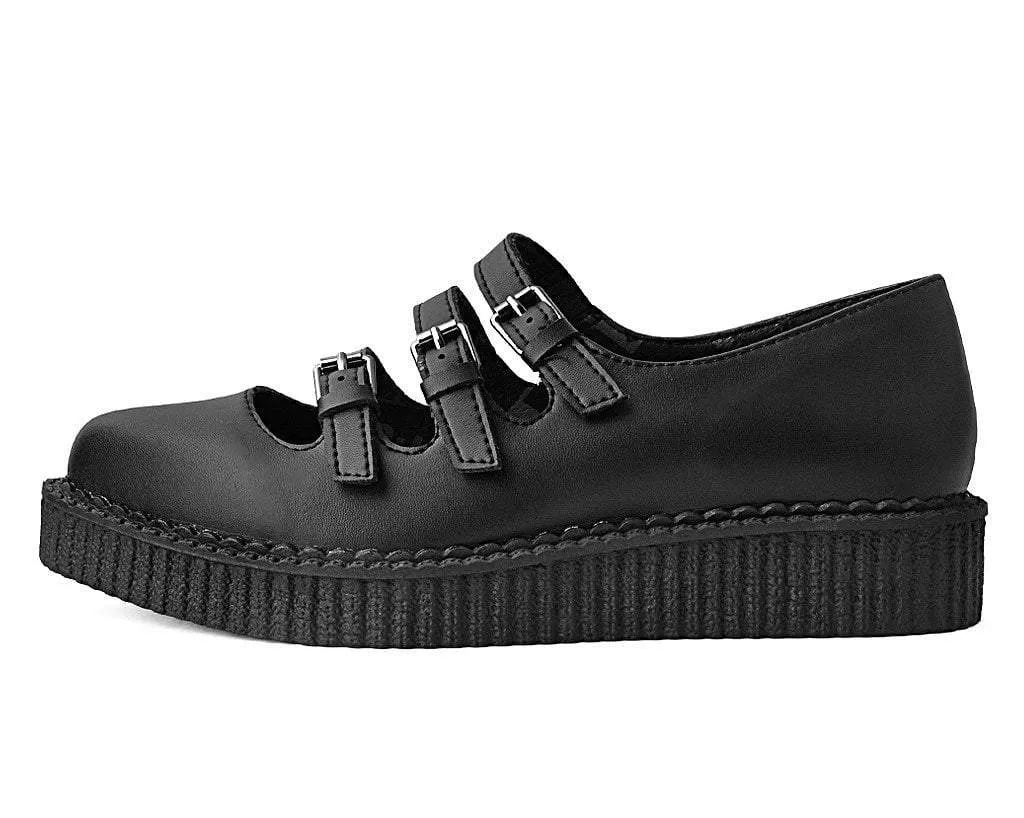 Black TUKskin Pointed 3-Strap Mary Jane