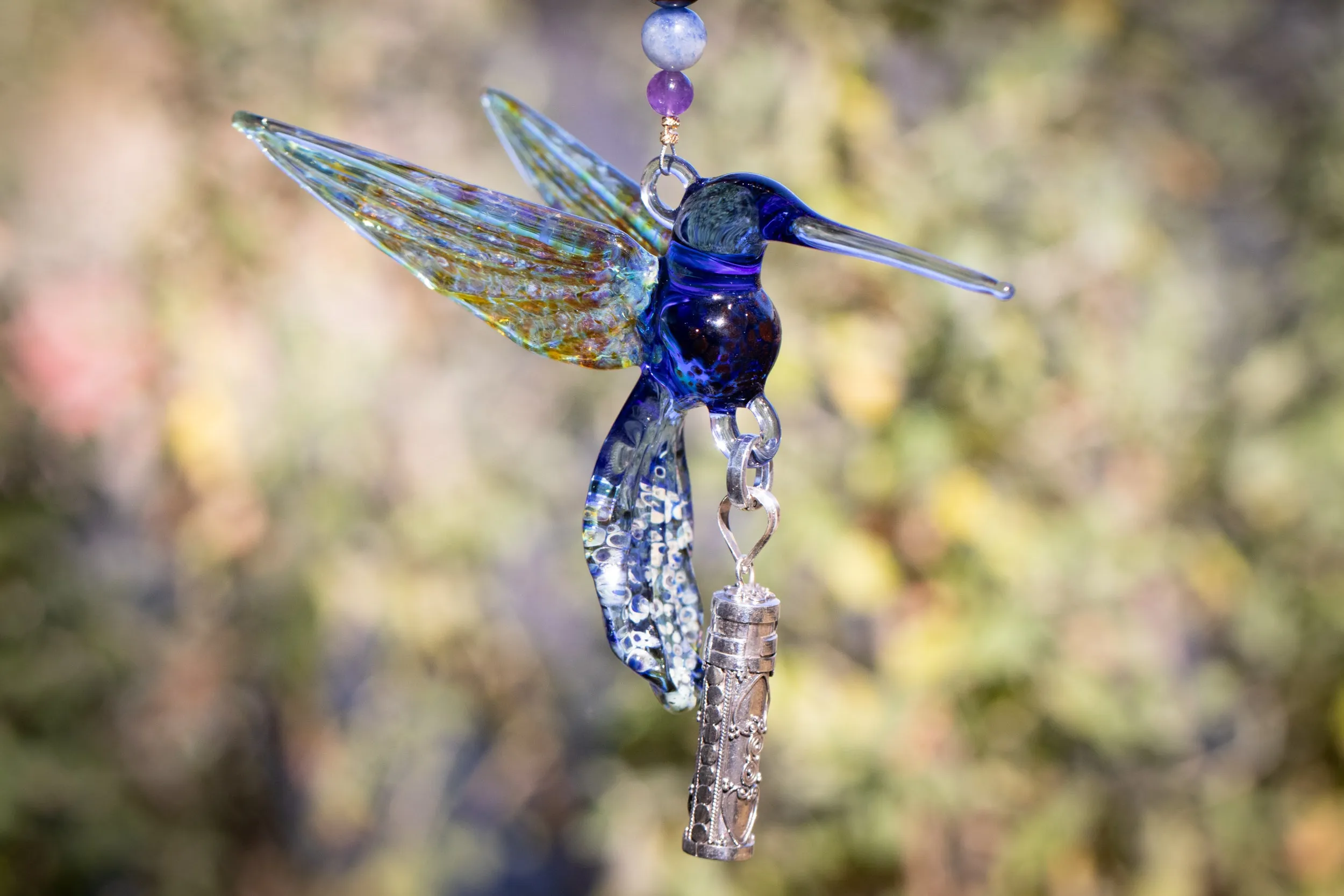 Blue and Yellow Hummingbird with Keepsake Vial