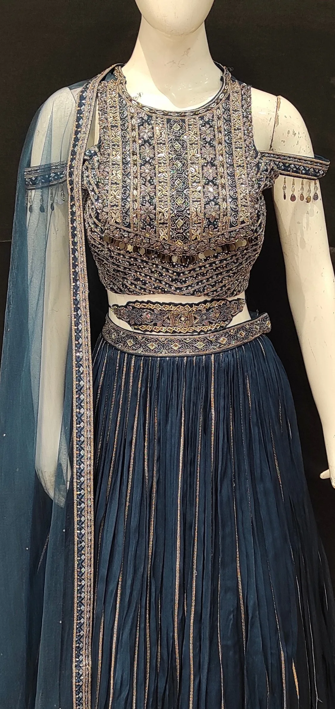 Blue Georgette Lehenga Choli with Hand Work and Dupatta