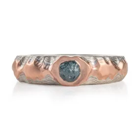 Blue Raw Diamond Mokume Gane Mesa Ring