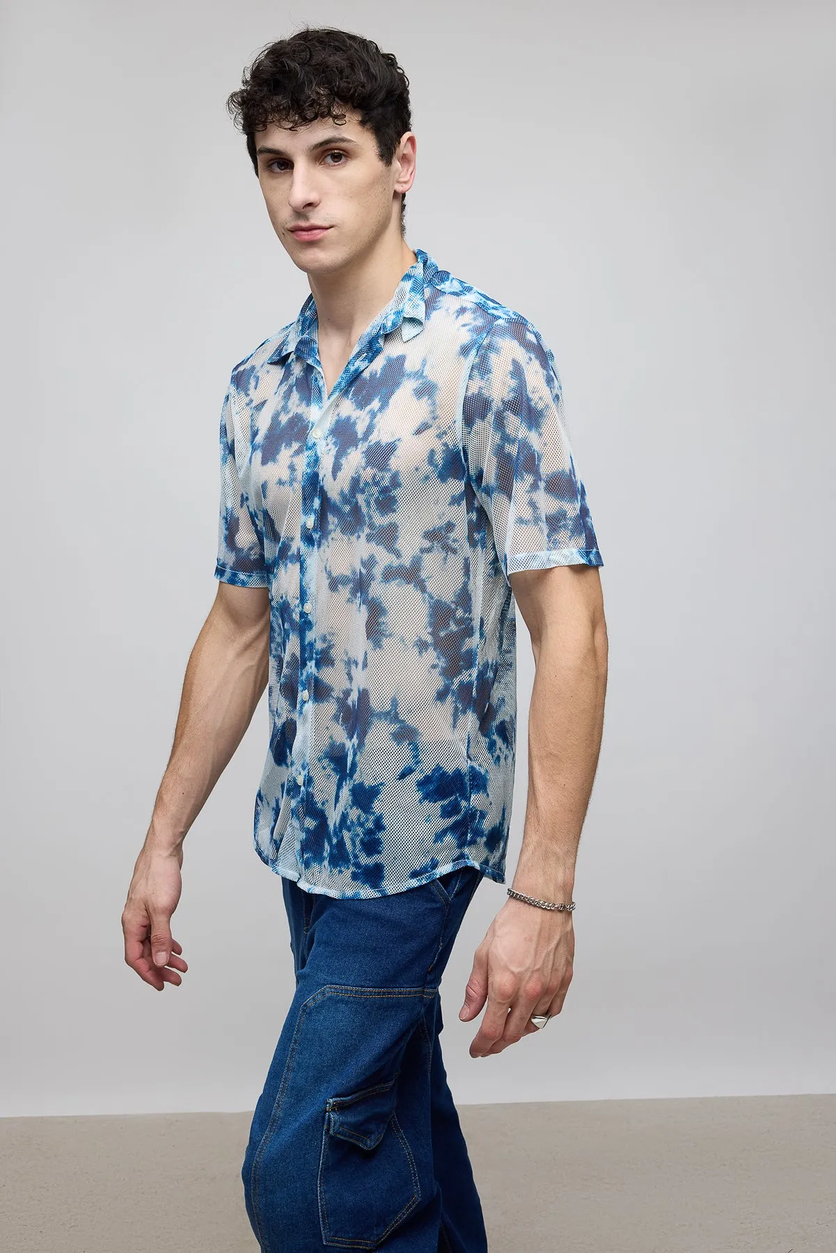 Blue Tie And Dye Mesh Shirt