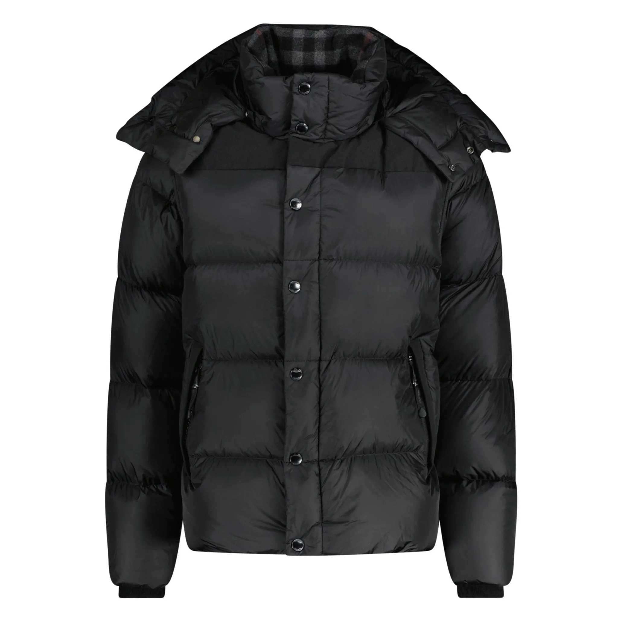 BURBERRY 'LEEDS' HOODED CHECK DOWN JACKET BLACK