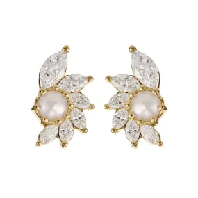 Camellia Diamond & Pearl Stud Earrings