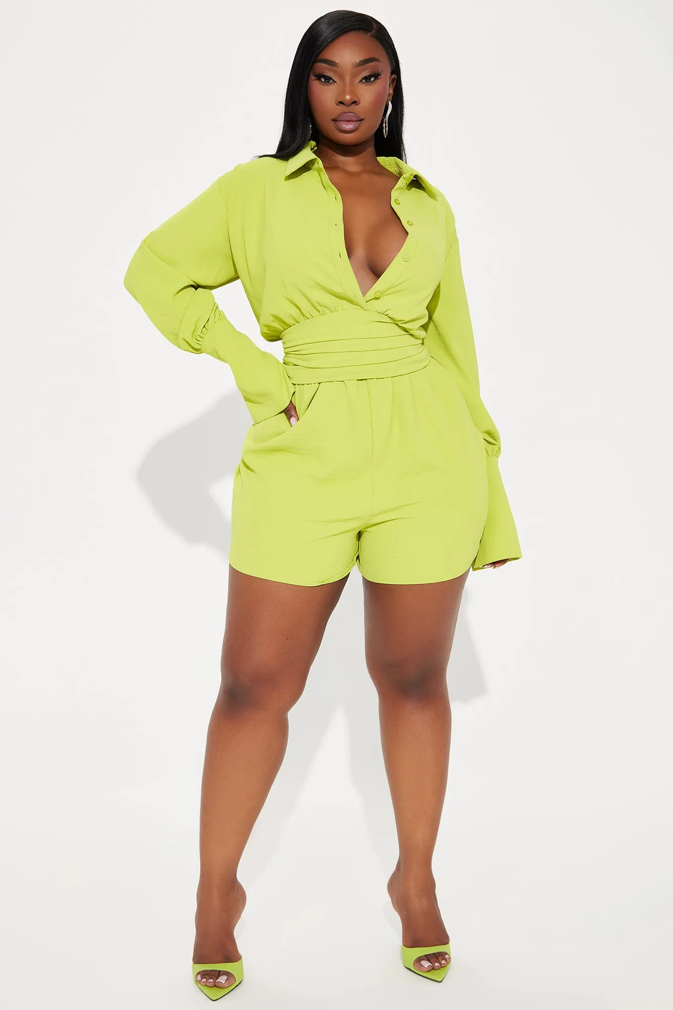 Close Enough To You Romper - Chartreuse