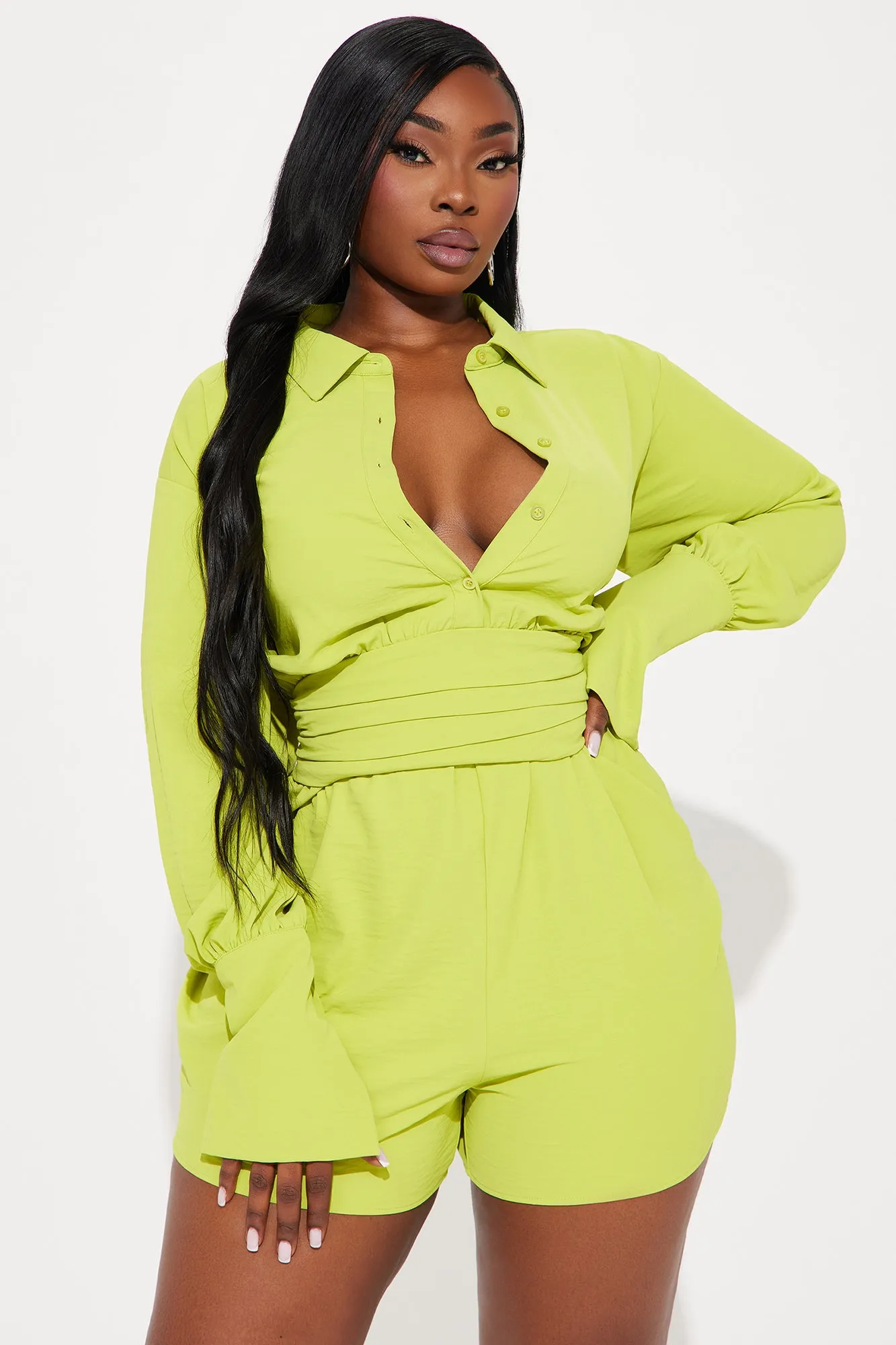 Close Enough To You Romper - Chartreuse