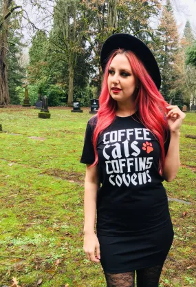 Coffee, Cats, Coffins, Covens T-Shirt