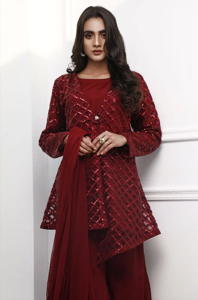 Crisscross Self Sequins Raw Silk 3pc Suit | Valentines Special | S762