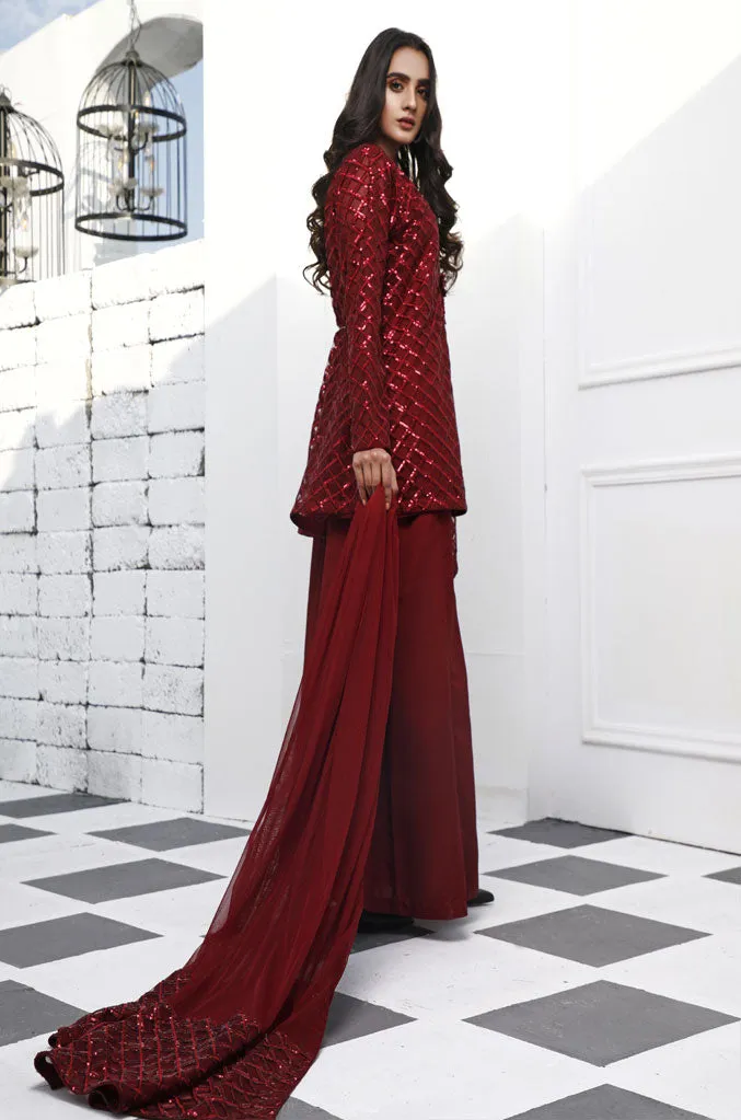 Crisscross Self Sequins Raw Silk 3pc Suit | Valentines Special | S762