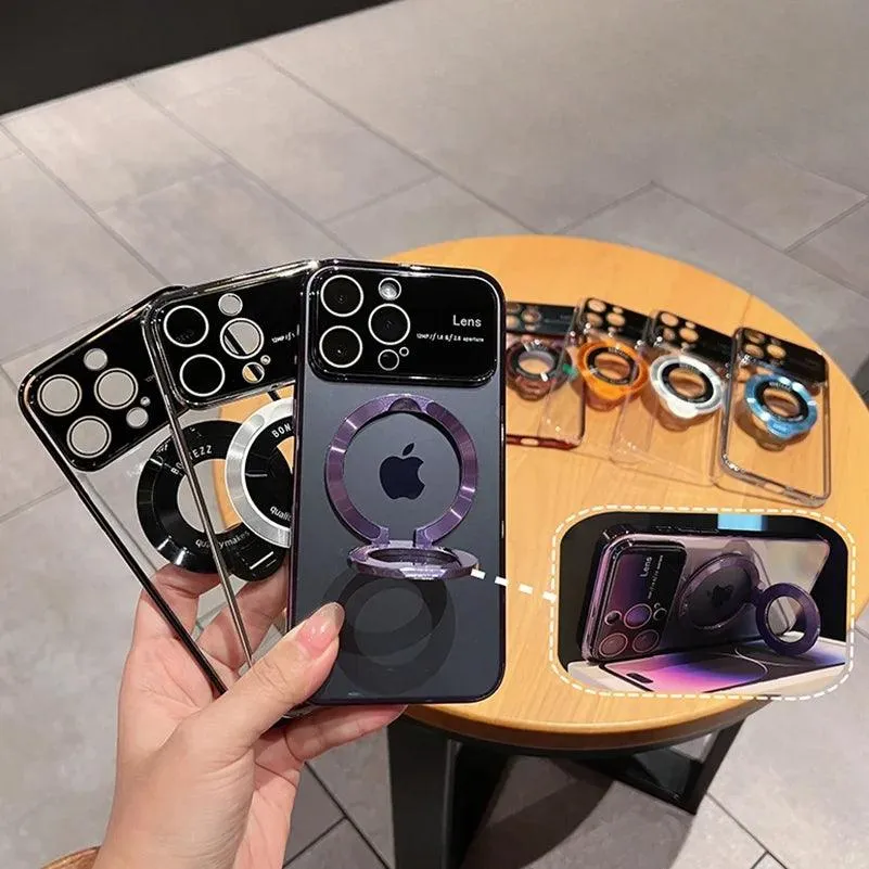 Cute Magnetic Transparent Stand Phone Case for iPhone 15, 12, 13, 14 Pro Max