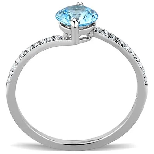 DA014 High polished (no plating) Stainless Steel Ring with AAA Grade CZ in Sea Blue