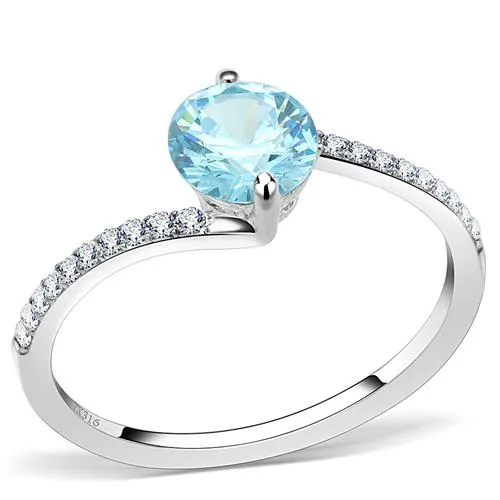 DA014 High polished (no plating) Stainless Steel Ring with AAA Grade CZ in Sea Blue