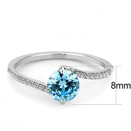 DA014 High polished (no plating) Stainless Steel Ring with AAA Grade CZ in Sea Blue