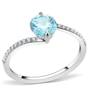 DA014 High polished (no plating) Stainless Steel Ring with AAA Grade CZ in Sea Blue