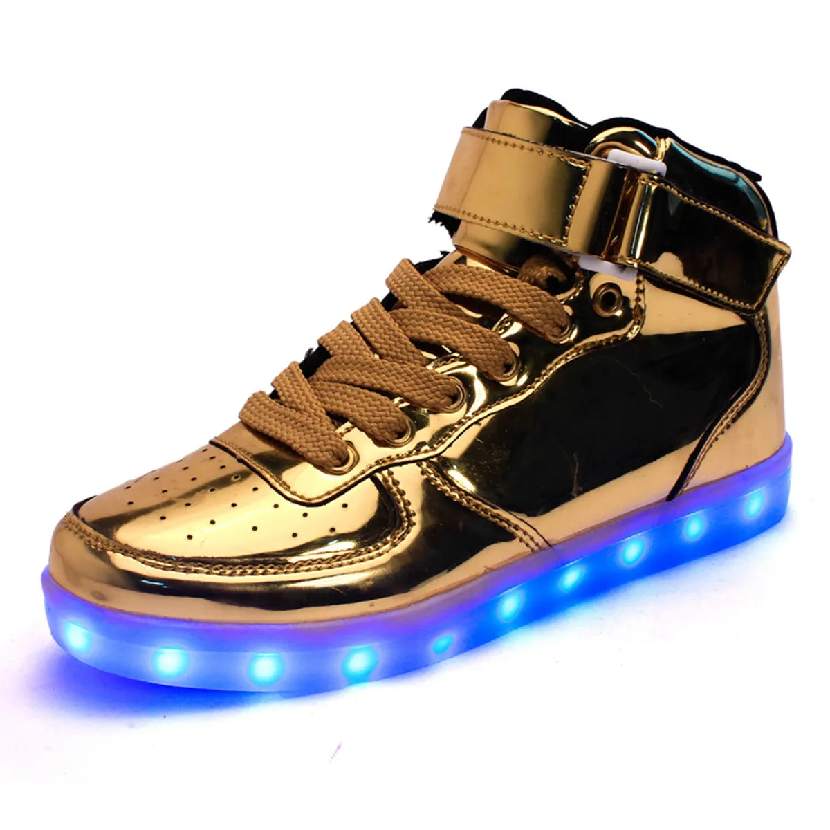 DoGeek Men/Women Light up Shoes, 7 Colors Lights High Tops, Metalic Gold (Choose Half Size Up)