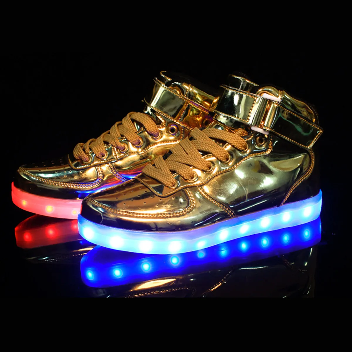 DoGeek Men/Women Light up Shoes, 7 Colors Lights High Tops, Metalic Gold (Choose Half Size Up)