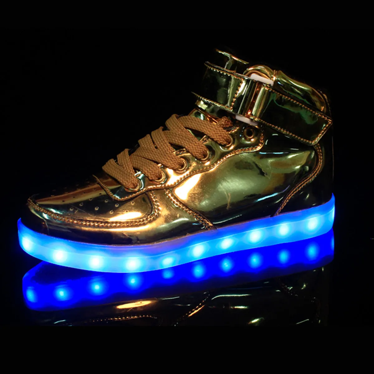 DoGeek Men/Women Light up Shoes, 7 Colors Lights High Tops, Metalic Gold (Choose Half Size Up)