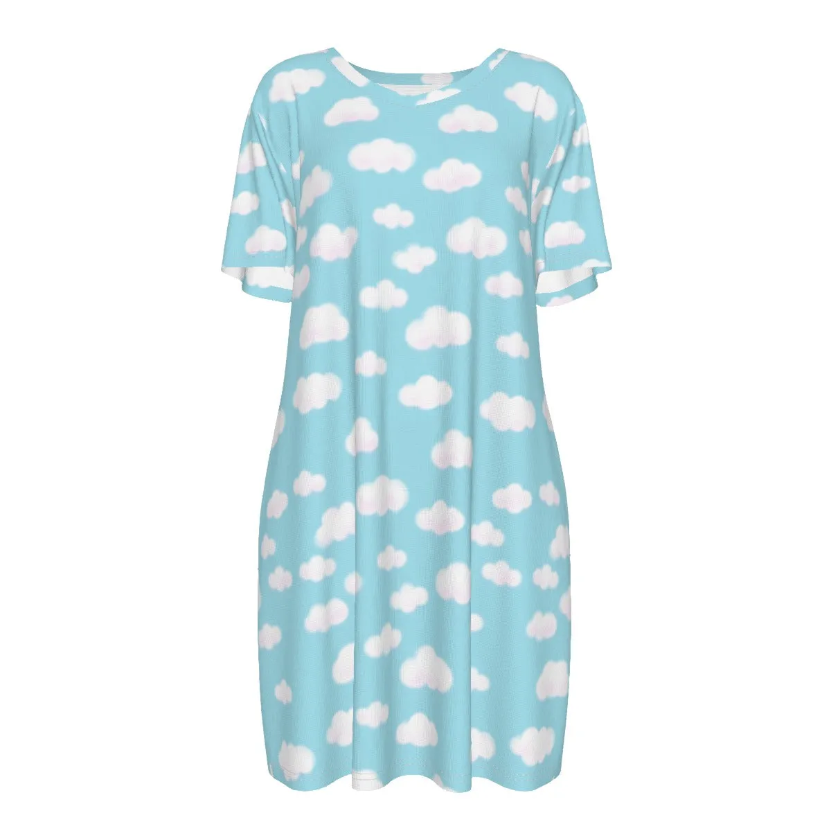 Dreamy Clouds Women's Cotton T-shirt Dress (Sky Blue)