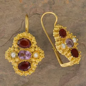 Duchess Of Newcastle Garnet Amethyst and Pearl Earrings